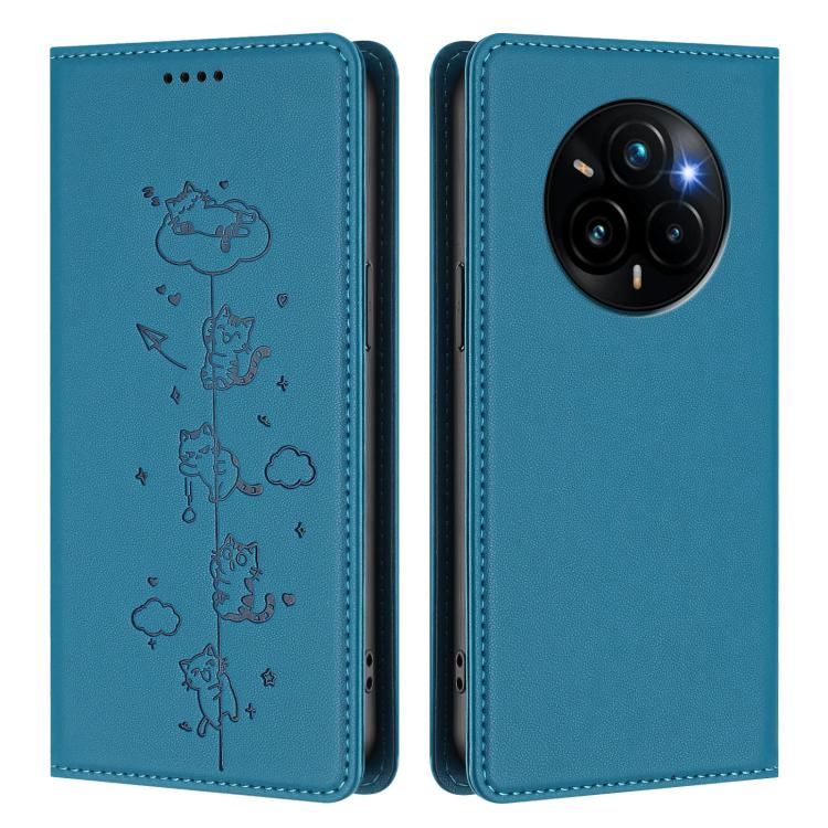 For Realme 14 Pro+ 5G Global Cute Cats Embossed Magnetic RFID Vegan Leather Phone Case