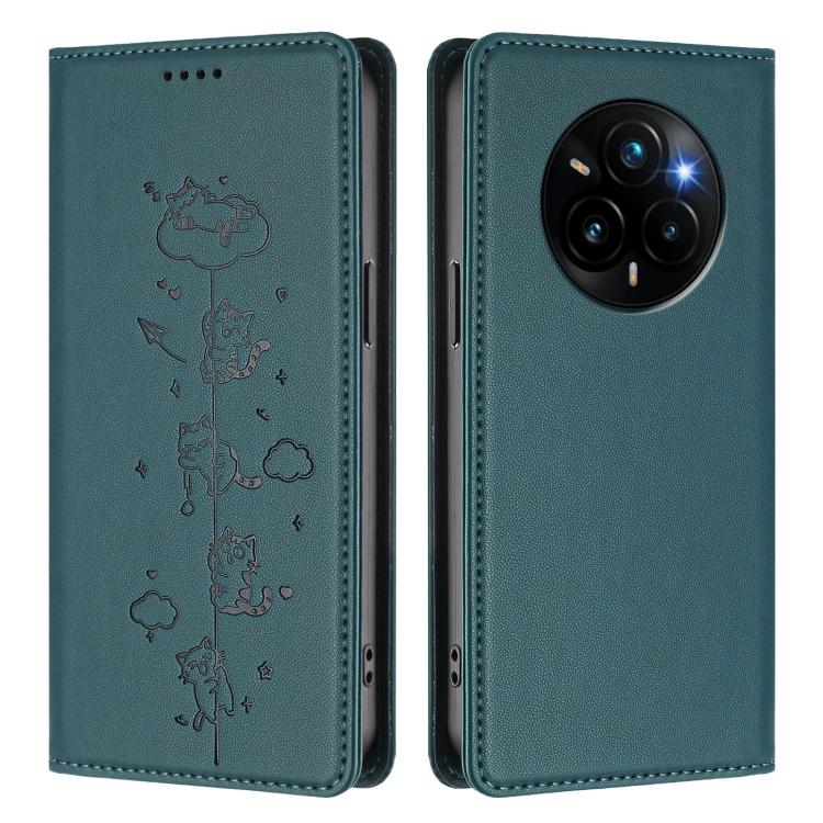 For Realme 14 Pro+ 5G Global Cute Cats Embossed Magnetic RFID Vegan Leather Phone Case