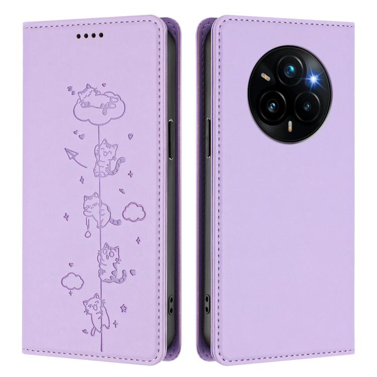 For Realme 14 Pro+ 5G Global Cute Cats Embossed Magnetic RFID Vegan Leather Phone Case