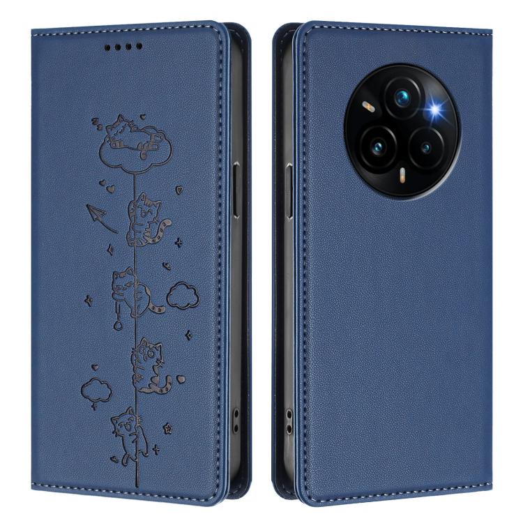 For Realme 14 Pro+ 5G Global Cute Cats Embossed Magnetic RFID Vegan Leather Phone Case
