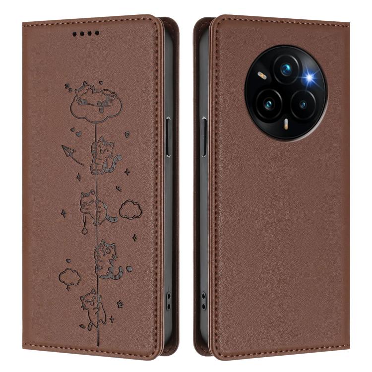 For Realme 14 Pro+ 5G Global Cute Cats Embossed Magnetic RFID Vegan Leather Phone Case