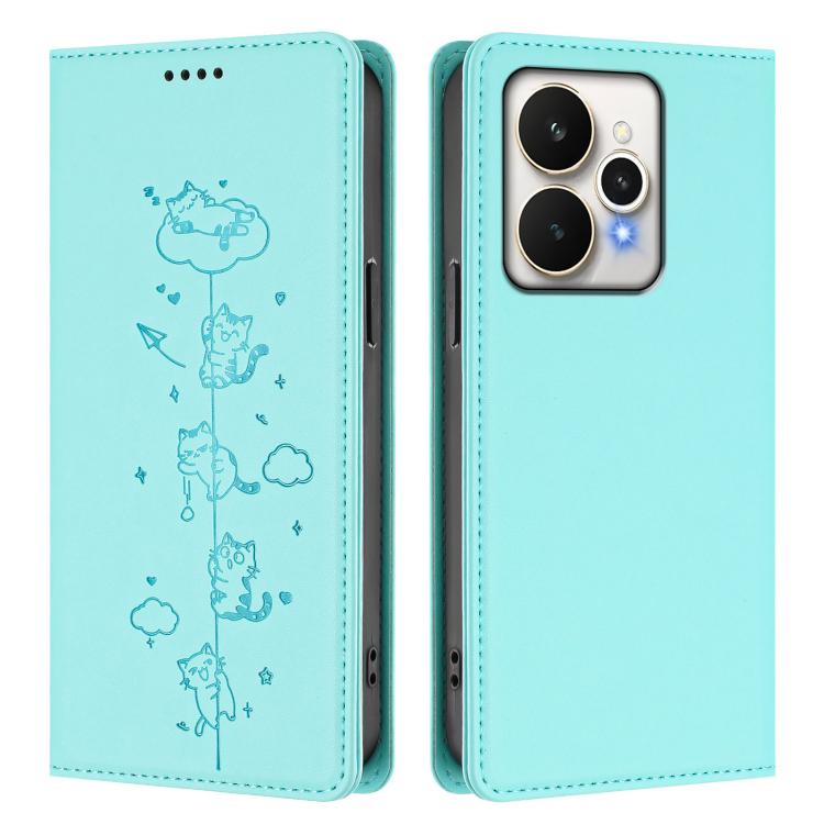 For Realme 15 / 15 Pro 5G Global Cute Cats Embossed Magnetic RFID Vegan Leather Phone Case
