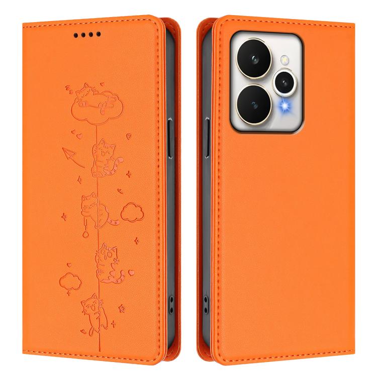For Realme 15 / 15 Pro 5G Global Cute Cats Embossed Magnetic RFID Vegan Leather Phone Case