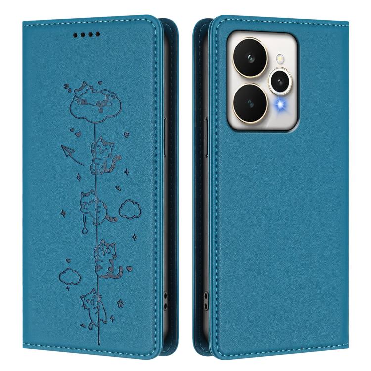 For Realme 15 / 15 Pro 5G Global Cute Cats Embossed Magnetic RFID Vegan Leather Phone Case