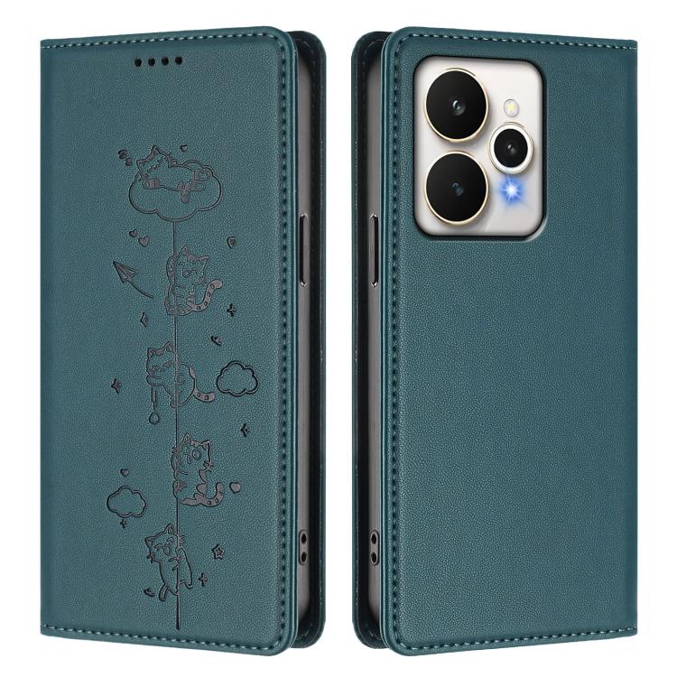 For Realme 15 / 15 Pro 5G Global Cute Cats Embossed Magnetic RFID Vegan Leather Phone Case