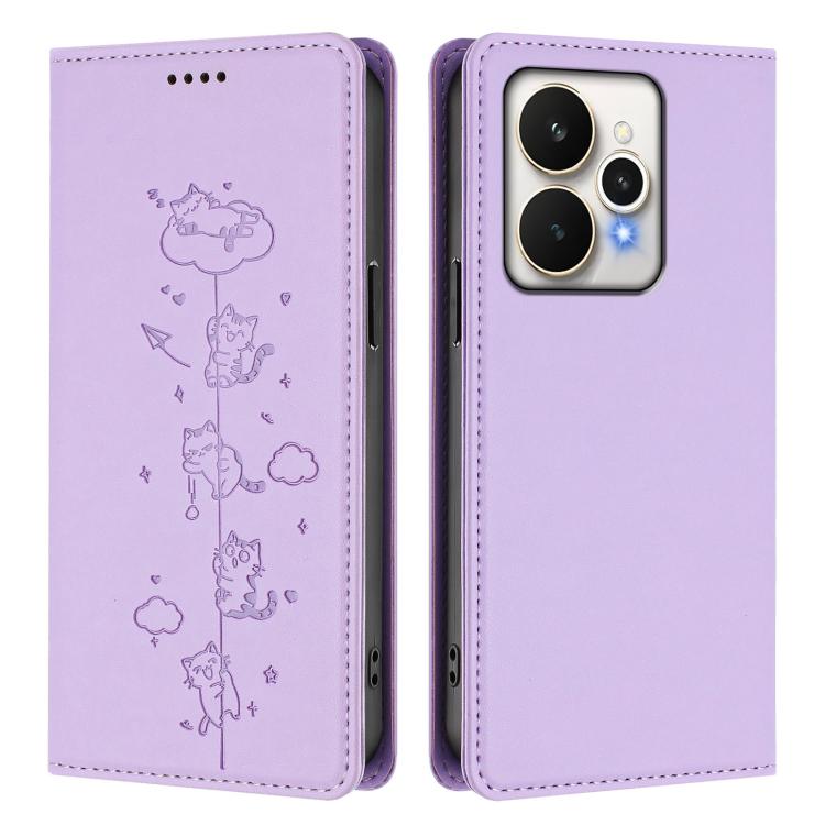 For Realme 15 / 15 Pro 5G Global Cute Cats Embossed Magnetic RFID Vegan Leather Phone Case