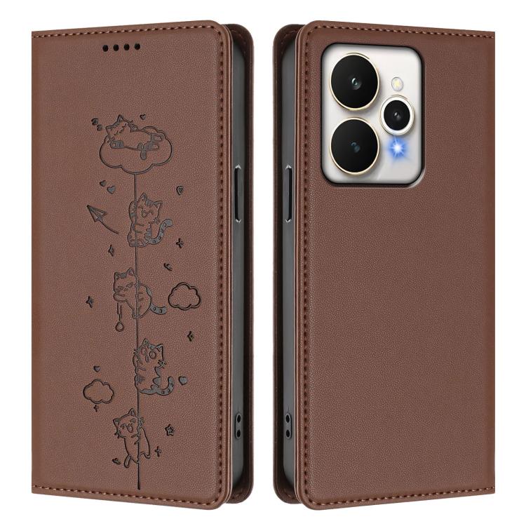For Realme 15 / 15 Pro 5G Global Cute Cats Embossed Magnetic RFID Vegan Leather Phone Case