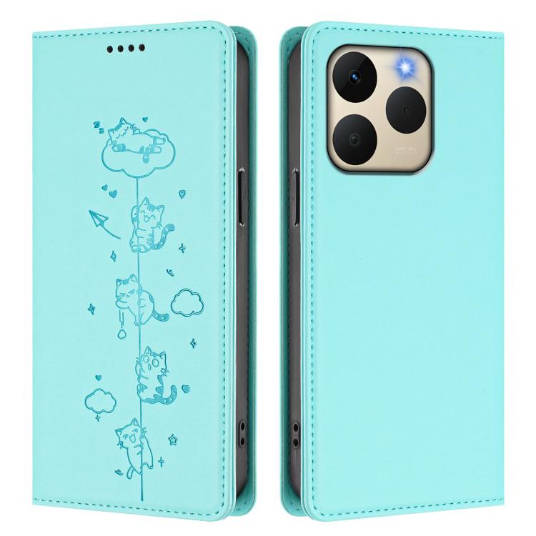 For Realme 15T 5G Global Cute Cats Embossed Magnetic RFID Vegan Leather Phone Case