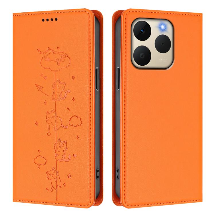 For Realme 15T 5G Global Cute Cats Embossed Magnetic RFID Vegan Leather Phone Case