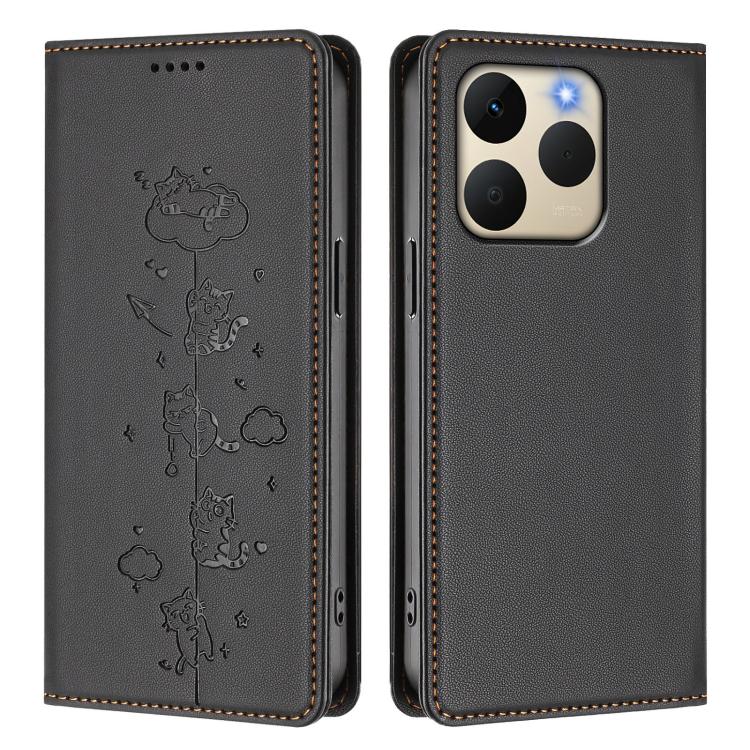 For Realme 15T 5G Global Cute Cats Embossed Magnetic RFID Vegan Leather Phone Case
