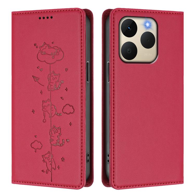 For Realme 15T 5G Global Cute Cats Embossed Magnetic RFID Vegan Leather Phone Case