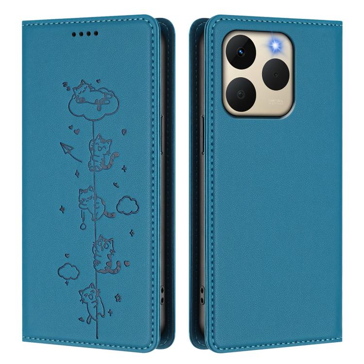 For Realme 15T 5G Global Cute Cats Embossed Magnetic RFID Vegan Leather Phone Case