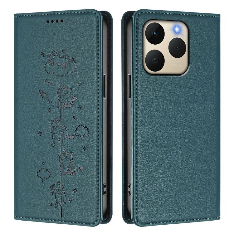 For Realme 15T 5G Global Cute Cats Embossed Magnetic RFID Vegan Leather Phone Case