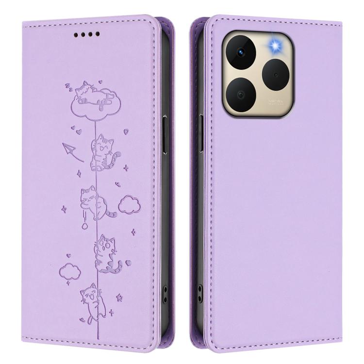 For Realme 15T 5G Global Cute Cats Embossed Magnetic RFID Vegan Leather Phone Case