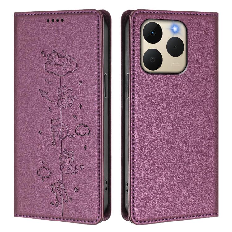 For Realme 15T 5G Global Cute Cats Embossed Magnetic RFID Vegan Leather Phone Case