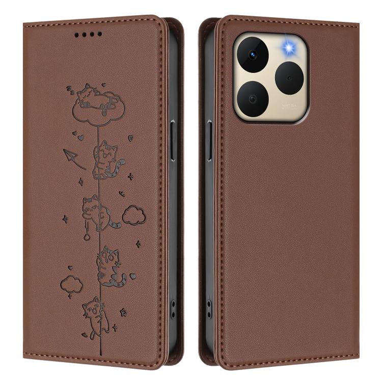 For Realme 15T 5G Global Cute Cats Embossed Magnetic RFID Vegan Leather Phone Case