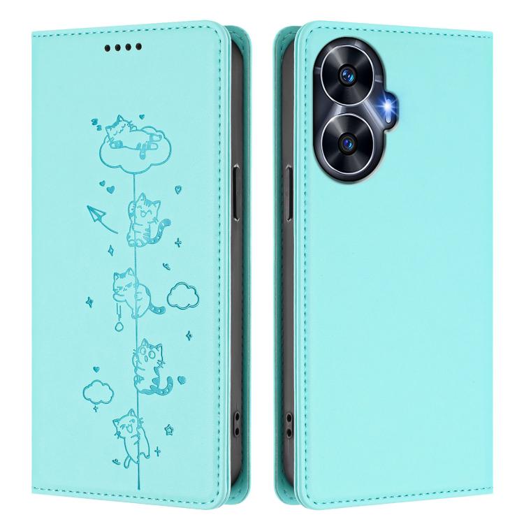 For Realme C55 4G Global / Narzo N55 Cute Cats Embossed Magnetic RFID Vegan Leather Phone Case