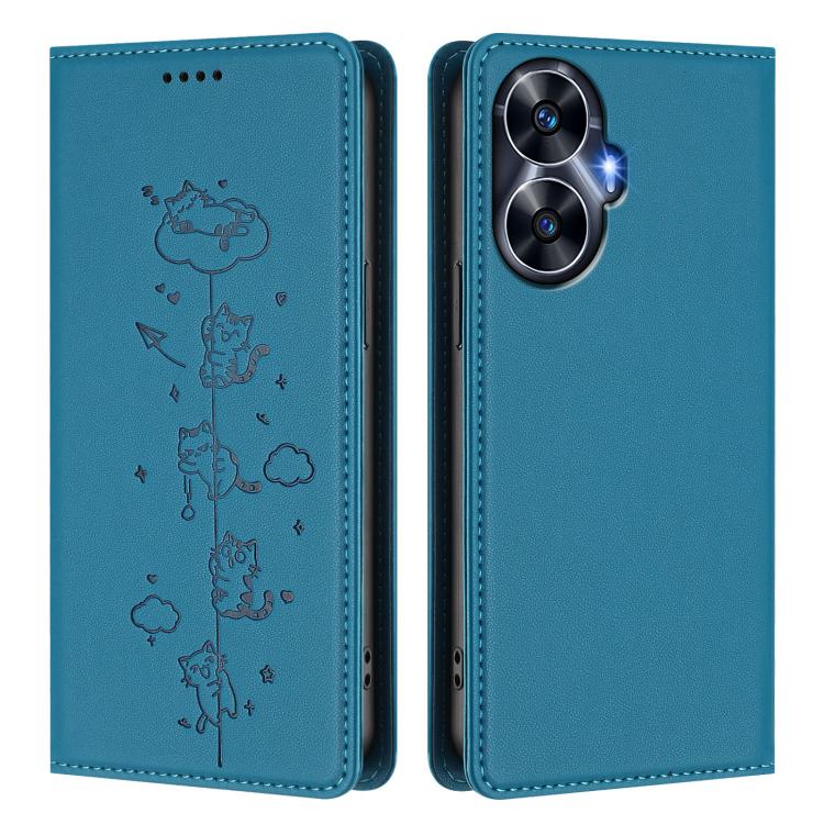 For Realme C55 4G Global / Narzo N55 Cute Cats Embossed Magnetic RFID Vegan Leather Phone Case