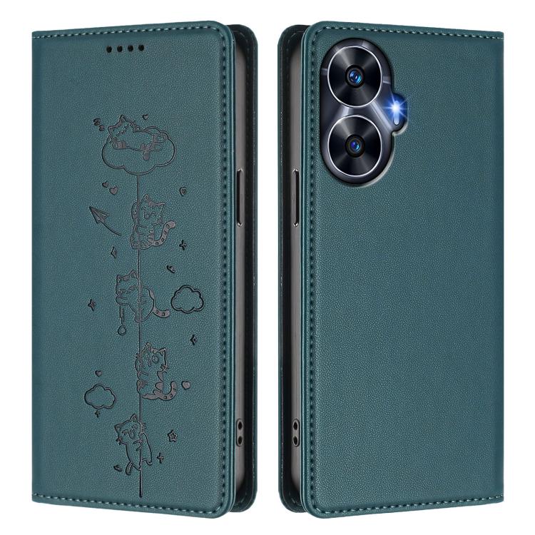 For Realme C55 4G Global / Narzo N55 Cute Cats Embossed Magnetic RFID Vegan Leather Phone Case