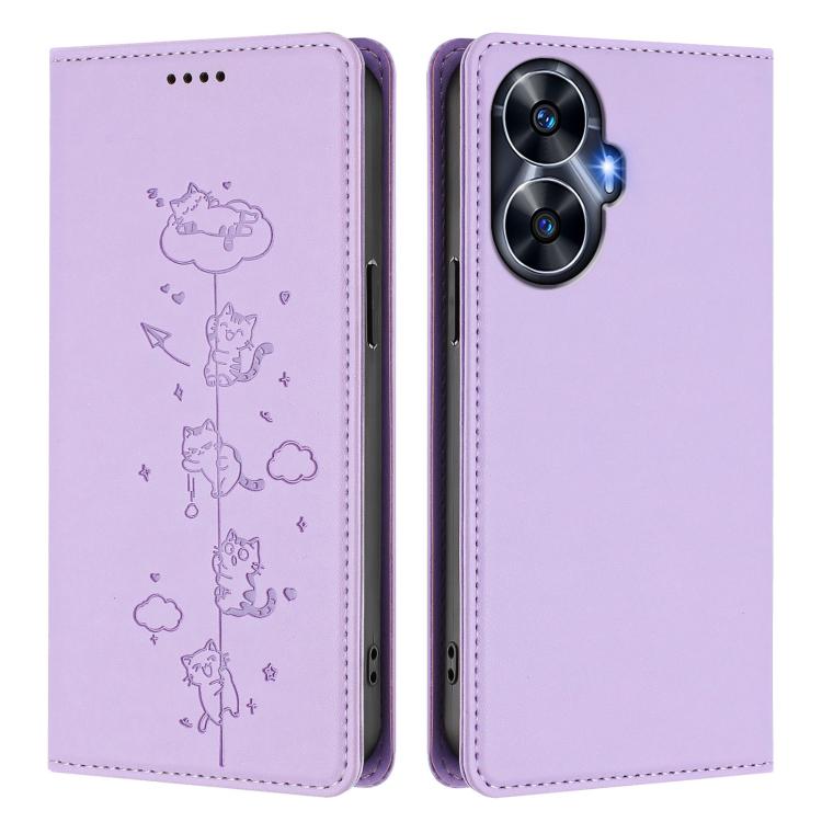 For Realme C55 4G Global / Narzo N55 Cute Cats Embossed Magnetic RFID Vegan Leather Phone Case