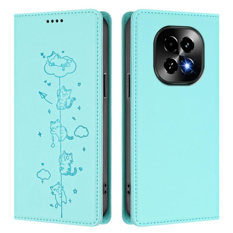 For Realme C63 5G Global Cute Cats Embossed Magnetic RFID Vegan Leather Phone Case
