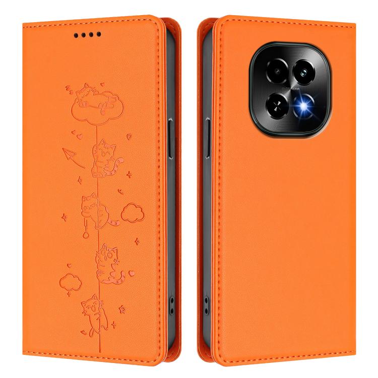 For Realme C63 5G Global Cute Cats Embossed Magnetic RFID Vegan Leather Phone Case