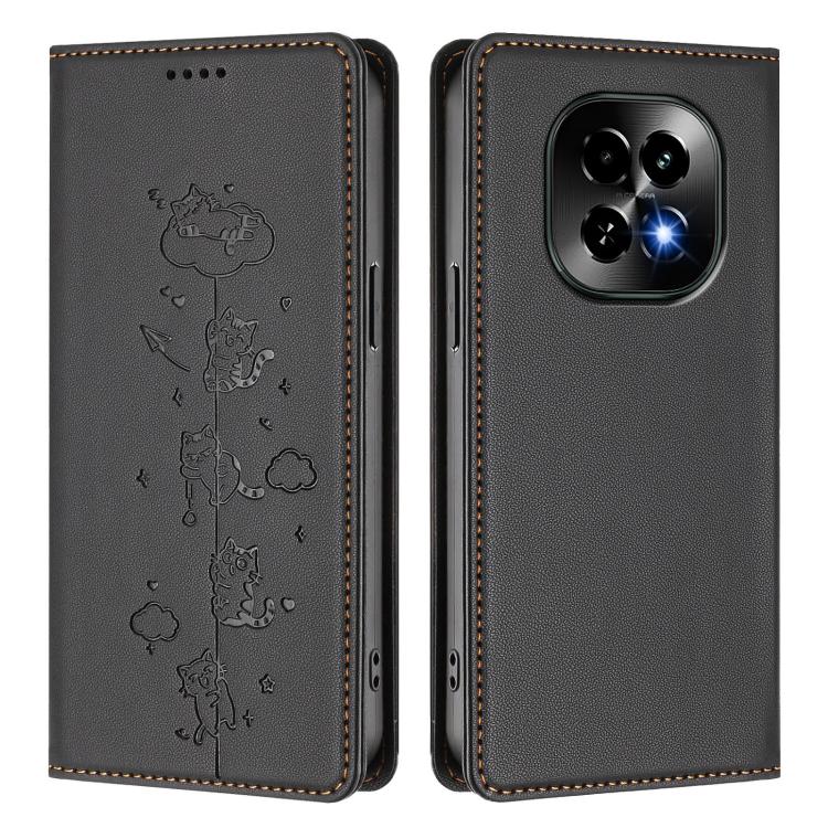 For Realme C63 5G Global Cute Cats Embossed Magnetic RFID Vegan Leather Phone Case
