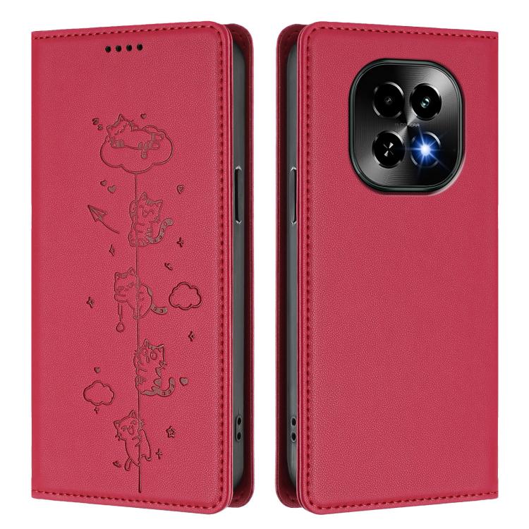 For Realme C63 5G Global Cute Cats Embossed Magnetic RFID Vegan Leather Phone Case