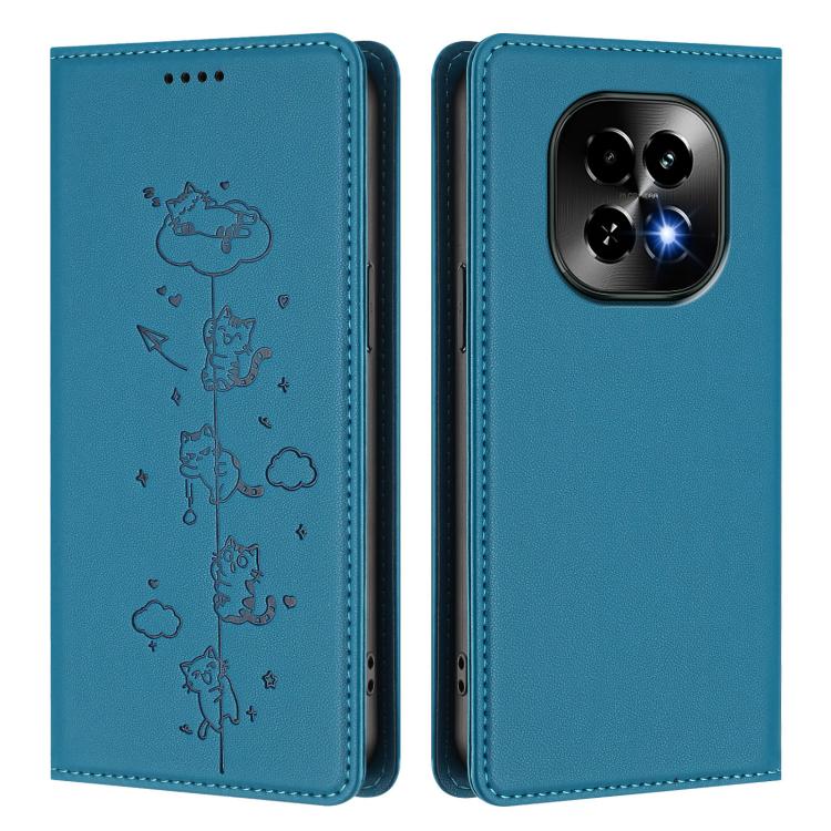 For Realme C63 5G Global Cute Cats Embossed Magnetic RFID Vegan Leather Phone Case