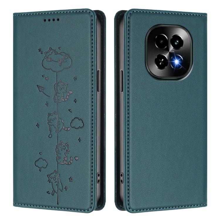 For Realme C63 5G Global Cute Cats Embossed Magnetic RFID Vegan Leather Phone Case
