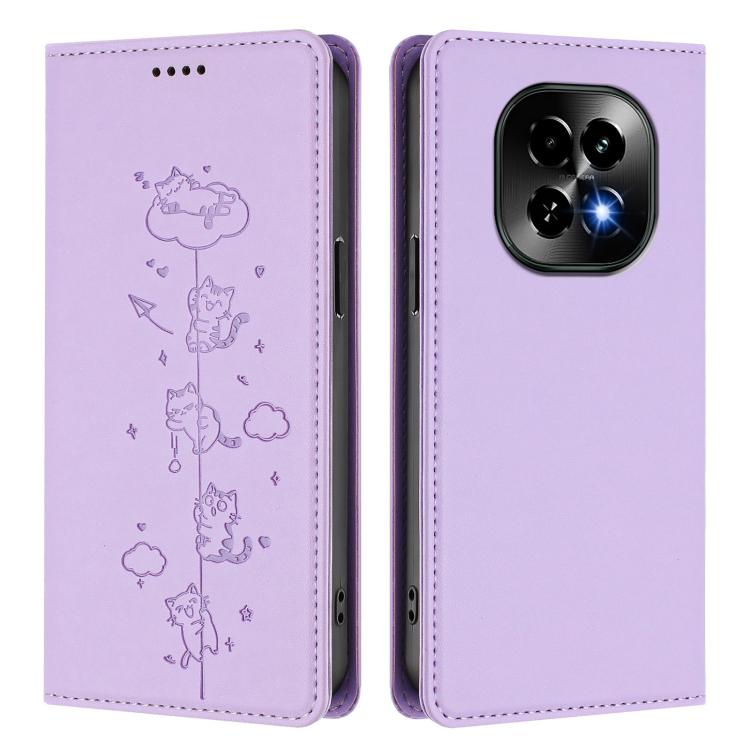 For Realme C63 5G Global Cute Cats Embossed Magnetic RFID Vegan Leather Phone Case