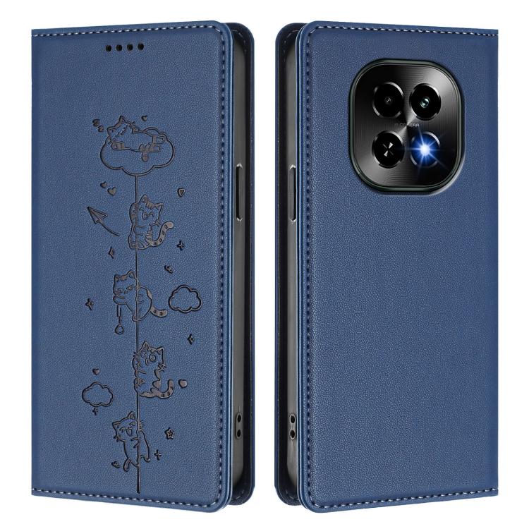 For Realme C63 5G Global Cute Cats Embossed Magnetic RFID Vegan Leather Phone Case