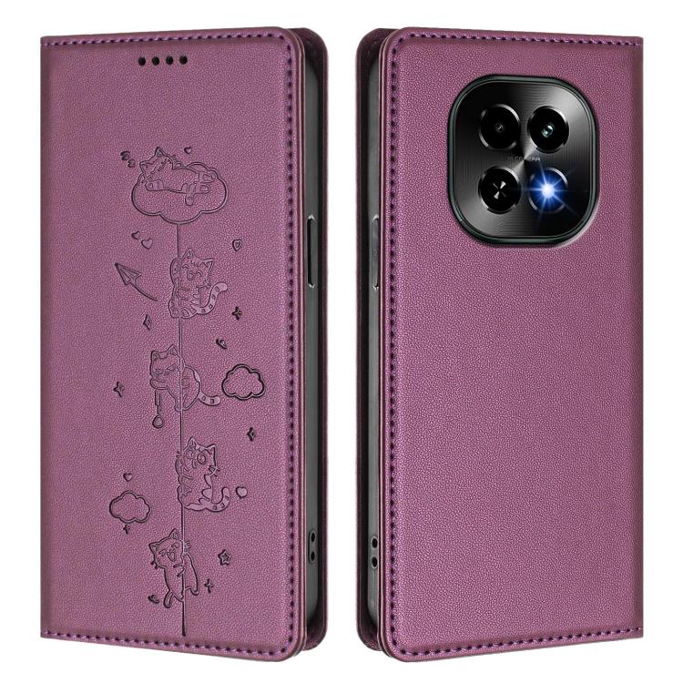 For Realme C63 5G Global Cute Cats Embossed Magnetic RFID Vegan Leather Phone Case