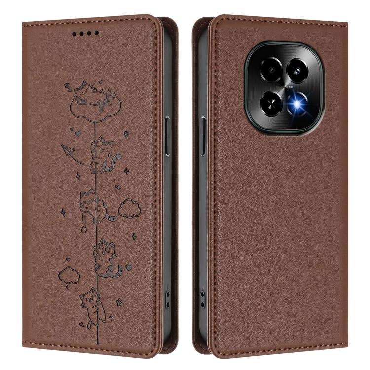 For Realme C63 5G Global Cute Cats Embossed Magnetic RFID Vegan Leather Phone Case