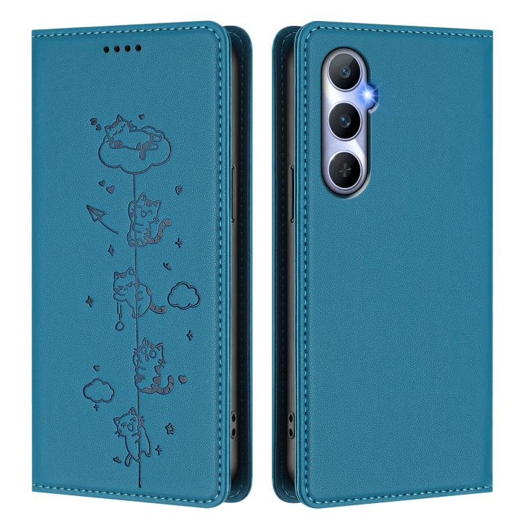 For Realme C65 4G Global Cute Cats Embossed Magnetic RFID Vegan Leather Phone Case