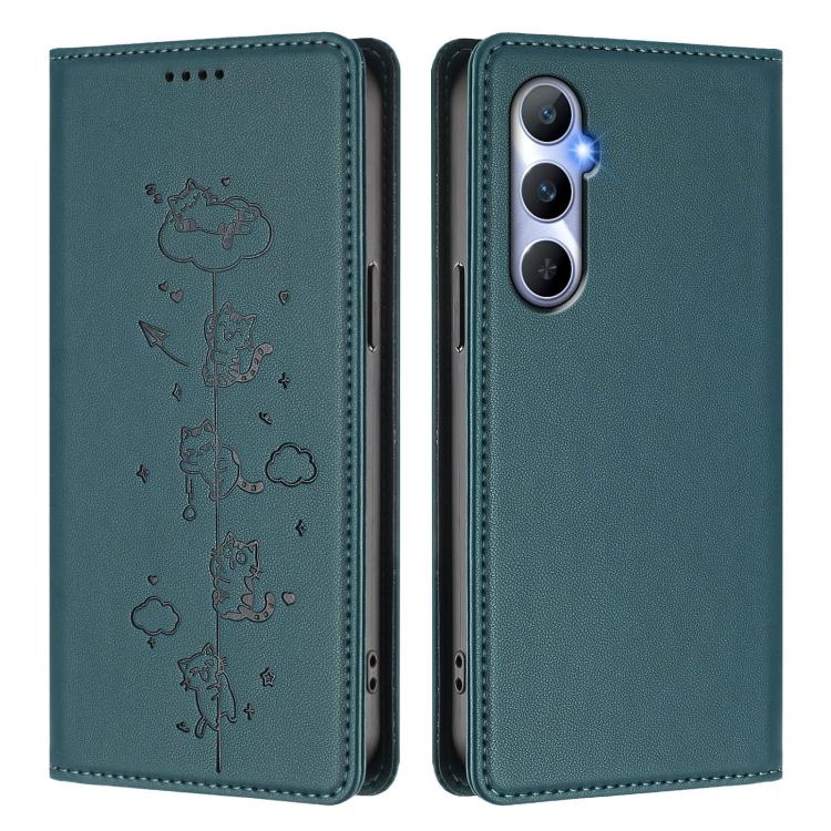 For Realme C65 4G Global Cute Cats Embossed Magnetic RFID Vegan Leather Phone Case