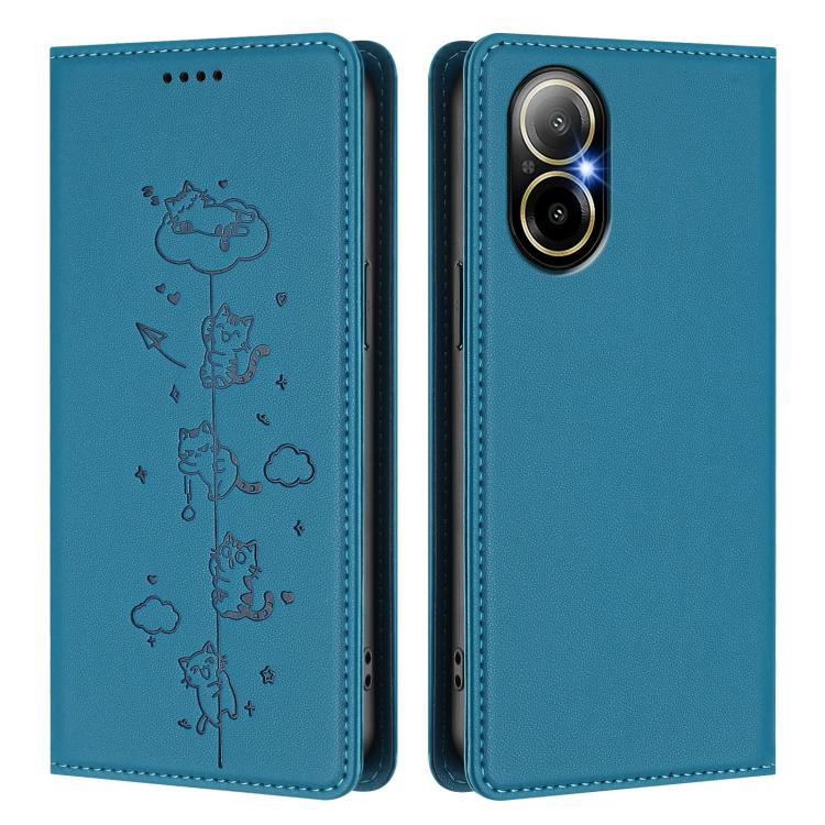 For Realme C67 / 12 Lite 4G Global Cute Cats Embossed Magnetic RFID Vegan Leather Phone Case