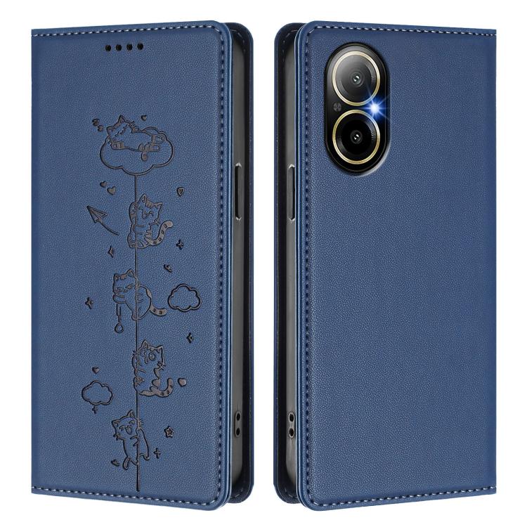 For Realme C67 / 12 Lite 4G Global Cute Cats Embossed Magnetic RFID Vegan Leather Phone Case