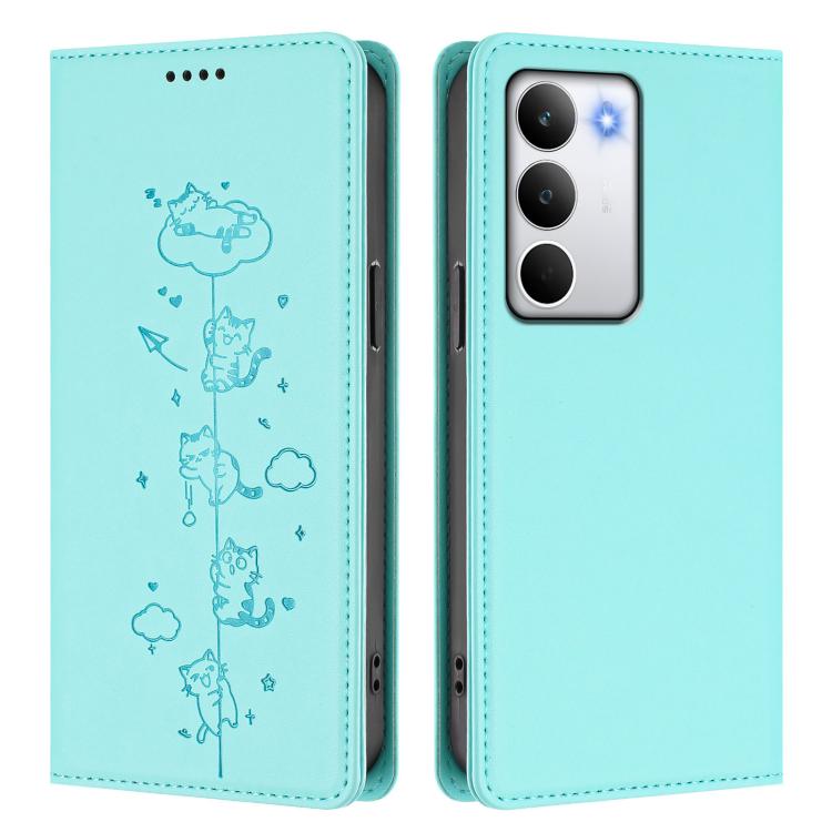 For Realme C71 4G Cute Cats Embossed Magnetic RFID Vegan Leather Phone Case