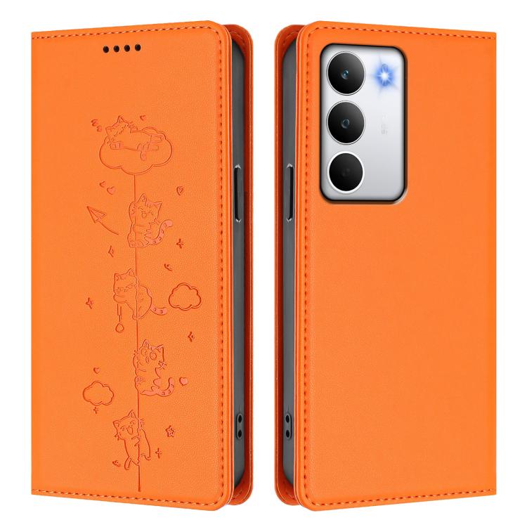 For Realme C71 4G Cute Cats Embossed Magnetic RFID Vegan Leather Phone Case