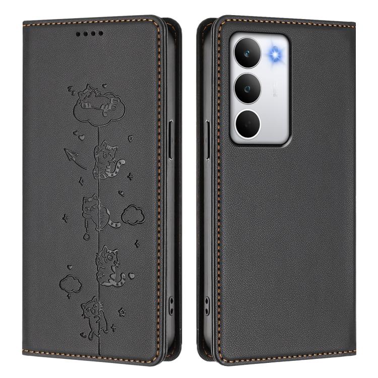 For Realme C71 4G Cute Cats Embossed Magnetic RFID Vegan Leather Phone Case