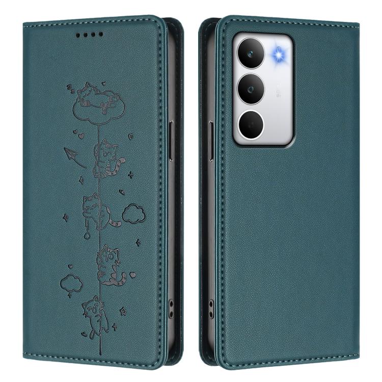 For Realme C71 4G Cute Cats Embossed Magnetic RFID Vegan Leather Phone Case