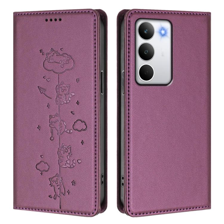 For Realme C71 4G Cute Cats Embossed Magnetic RFID Vegan Leather Phone Case
