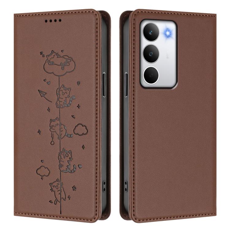 For Realme C71 4G Cute Cats Embossed Magnetic RFID Vegan Leather Phone Case