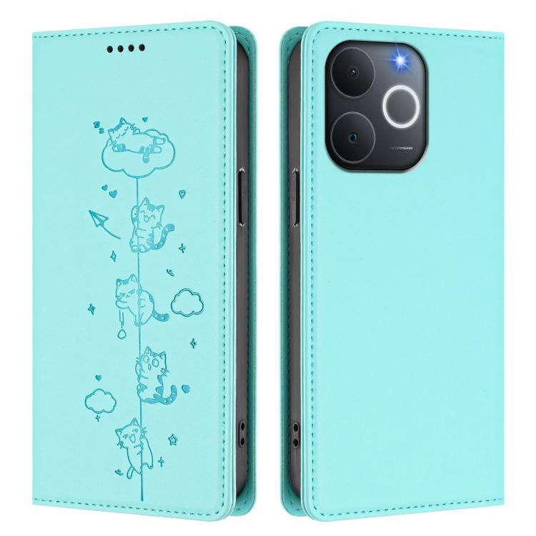 For Realme C71 4G India / Note 70 4G Cute Cats Embossed Magnetic RFID Vegan Leather Phone Case