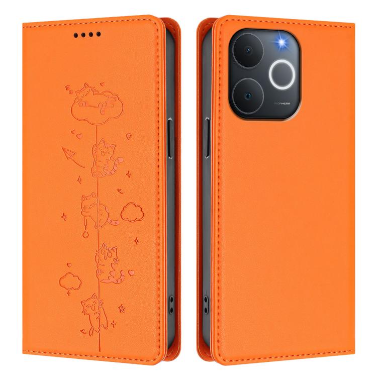For Realme C71 4G India / Note 70 4G Cute Cats Embossed Magnetic RFID Vegan Leather Phone Case