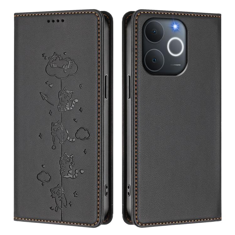 For Realme C71 4G India / Note 70 4G Cute Cats Embossed Magnetic RFID Vegan Leather Phone Case