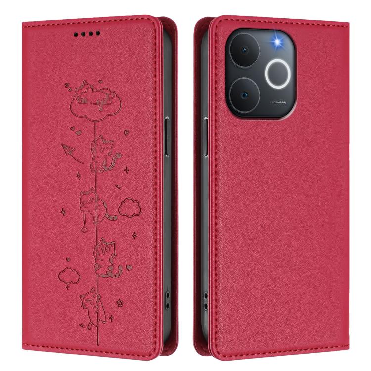 For Realme C71 4G India / Note 70 4G Cute Cats Embossed Magnetic RFID Vegan Leather Phone Case