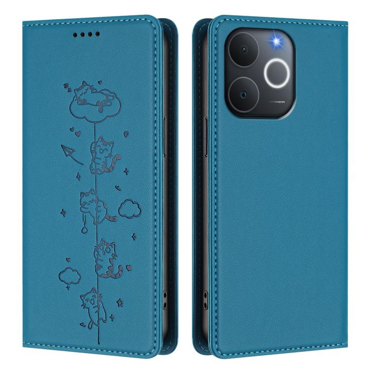 For Realme C71 4G India / Note 70 4G Cute Cats Embossed Magnetic RFID Vegan Leather Phone Case
