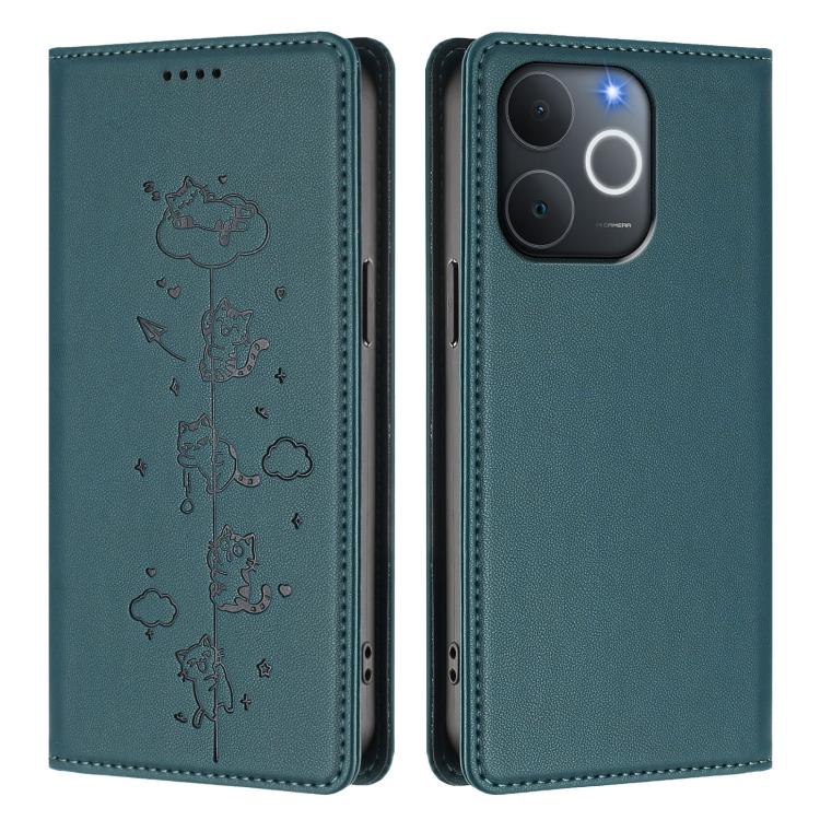 For Realme C71 4G India / Note 70 4G Cute Cats Embossed Magnetic RFID Vegan Leather Phone Case